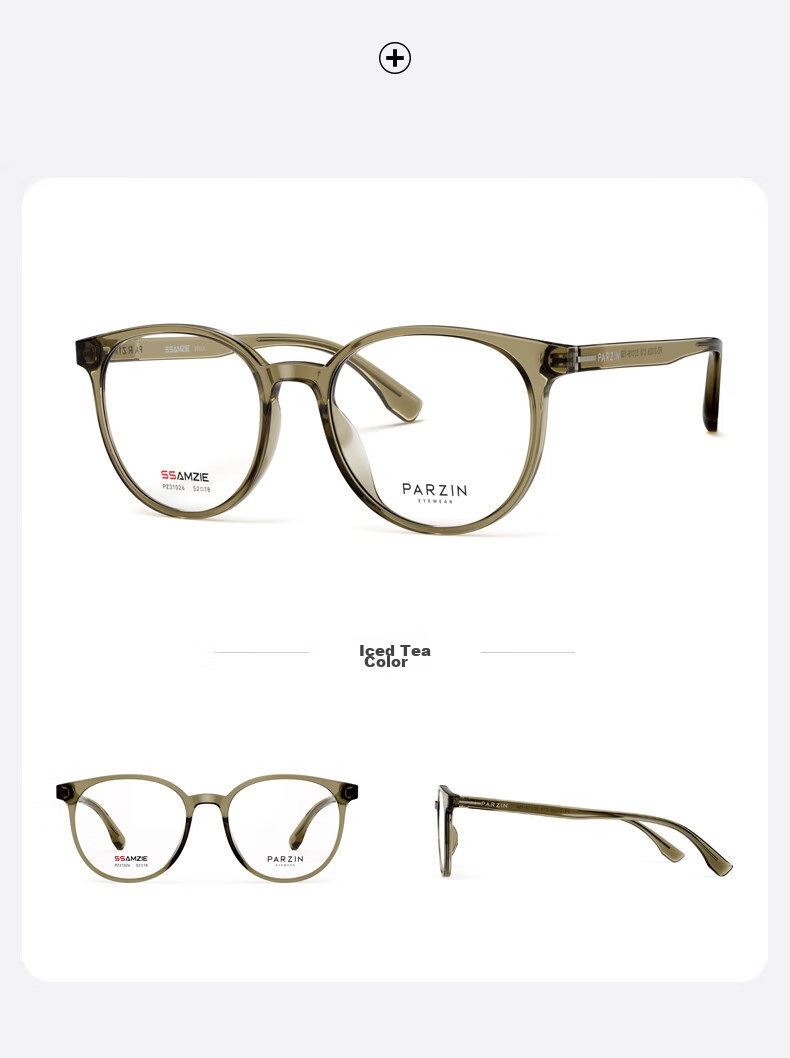 PARZIN Myopia Glasses Frame, Fashionable Round Frame for Men And Women, Lightweight Plain Glasses, Can Be Fitted with Prescription Lenses, 31026 10