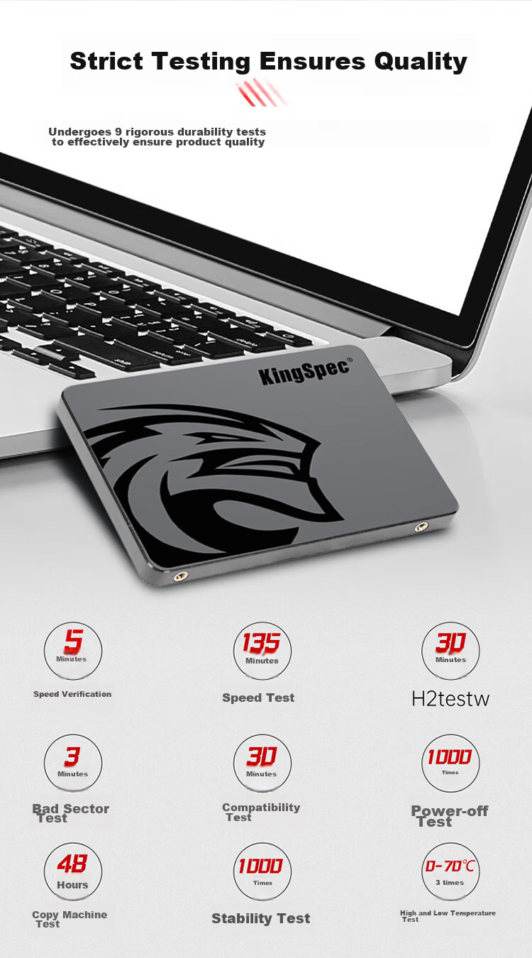 KingSpec 256GB SSD, SATA 3.0 Interface, 2.5-Inch, TLC Selected NAND, Read Speed 500MB/s, Compatible with Desktop/laptop 7