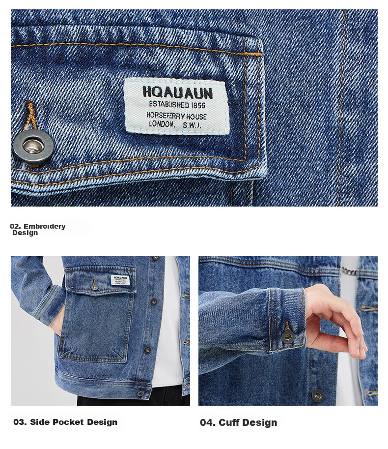 Jeanswest Men's Denim Jacket, 2026 Autumn Fashion Brand, Loose Casual Jacket, Versatile Trendy Coat, Dark Blue, 2XL 13