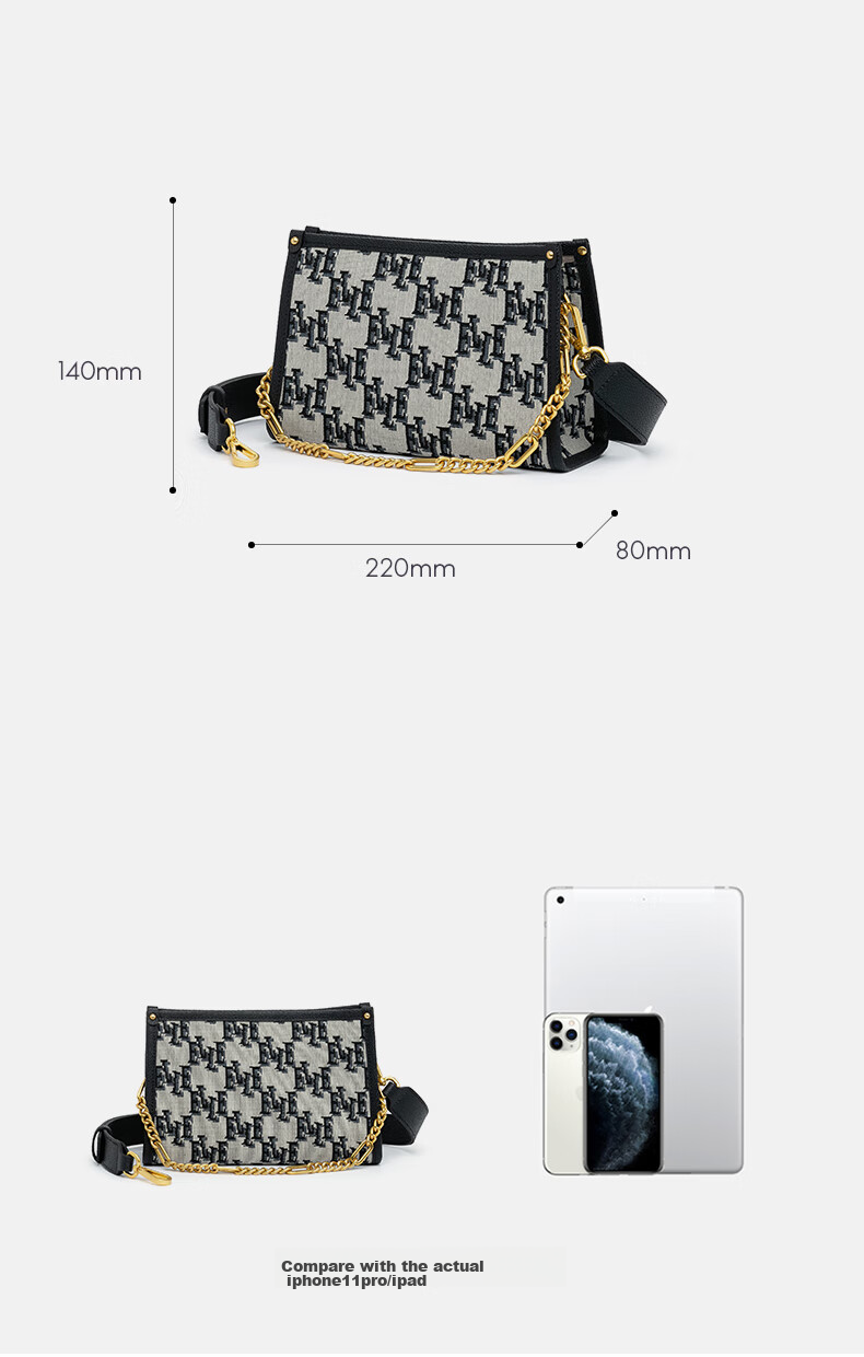 ELLE New Women's Handbag, Chain Flower Pattern, Tote Bag, Shoulder Bag, Crossbody Small Square Bag, Underarm Bag, Birthday Gift, 22016 3