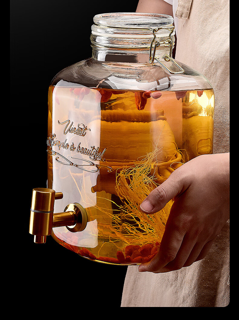 UINEAT Glass Sealed Wine Brewing Container with Tap and Base, 10 Jin Storage Jar 4