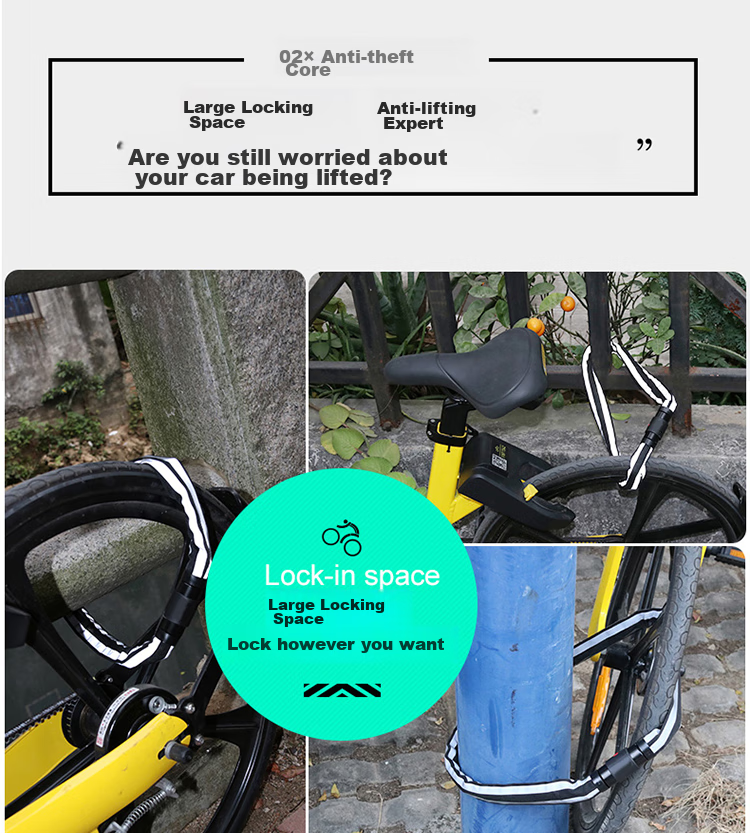 HOTUN Chain Lock, Bicycle Lock, Anti-Theft Portable Lock for Mountain Bikes, Electric Bikes And Motorcycles, HDHL-08 Classic Model 8