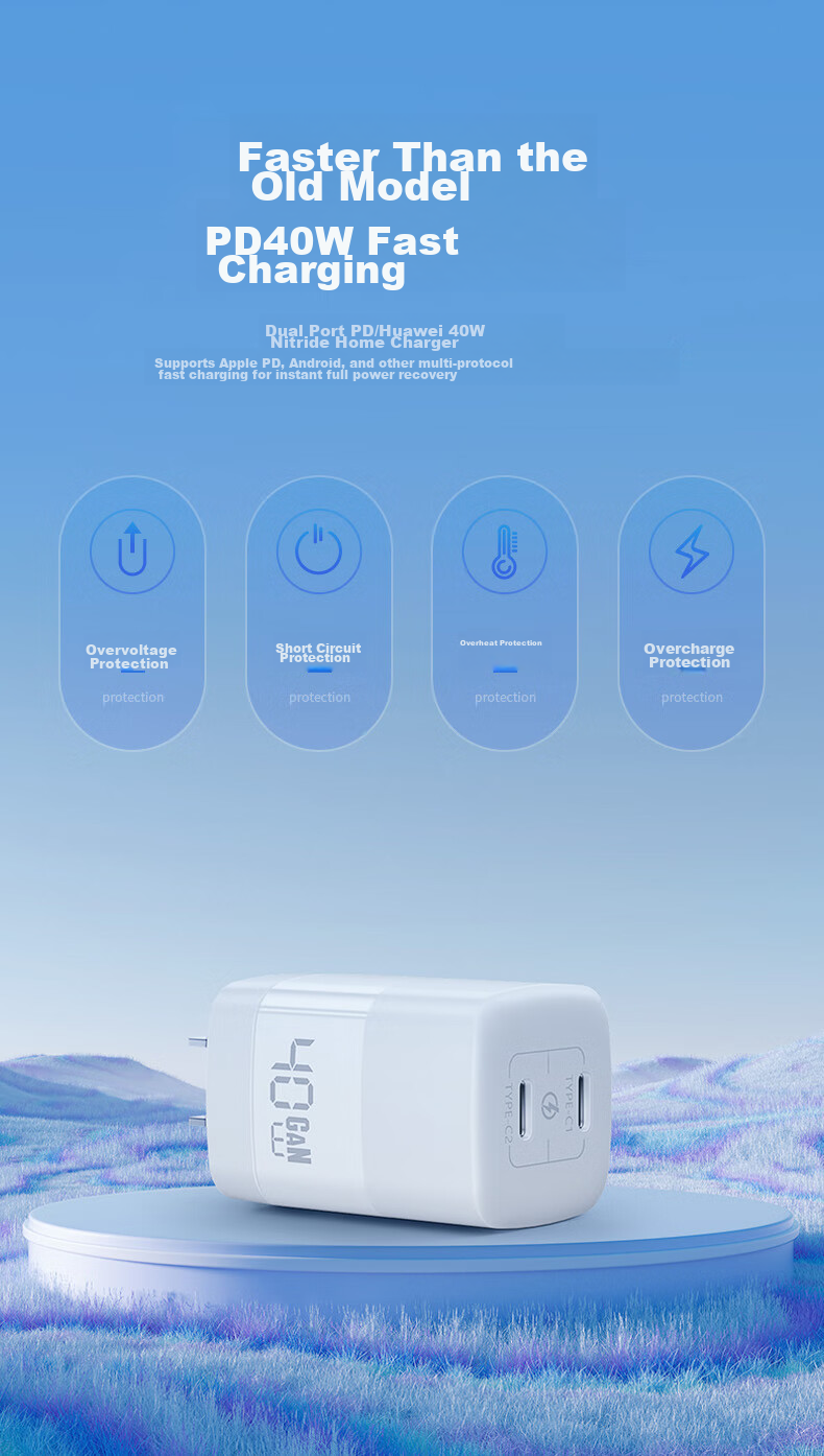 Canghua 40W Apple Charger, Gallium Nitride Charging Head, PD Fast Charging, Suitable for IPhone 18 Pro Max/17/16/Duo/15, Huawei Phones, Dual-Port Type-C Fast Charging Plug 10