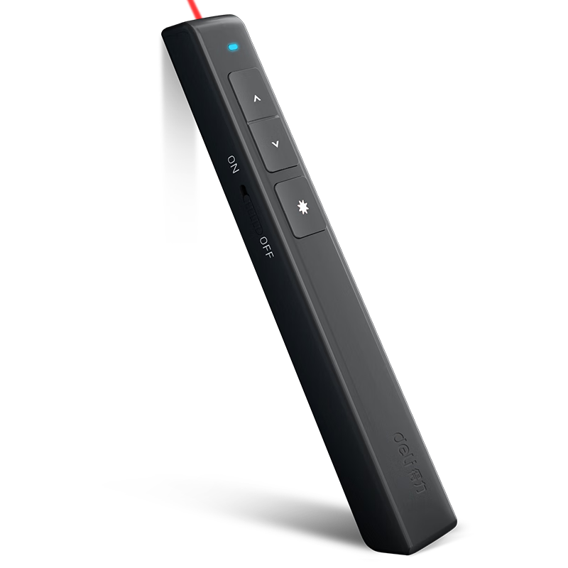 Deli Laser Page-Turning Pen with 360-Degree Control, Laser Pointer, Teacher's Rechargeable Model with Chain Switching Pointer/wireless Presenter, PPT Page-Turning Pen, Black, 2802L