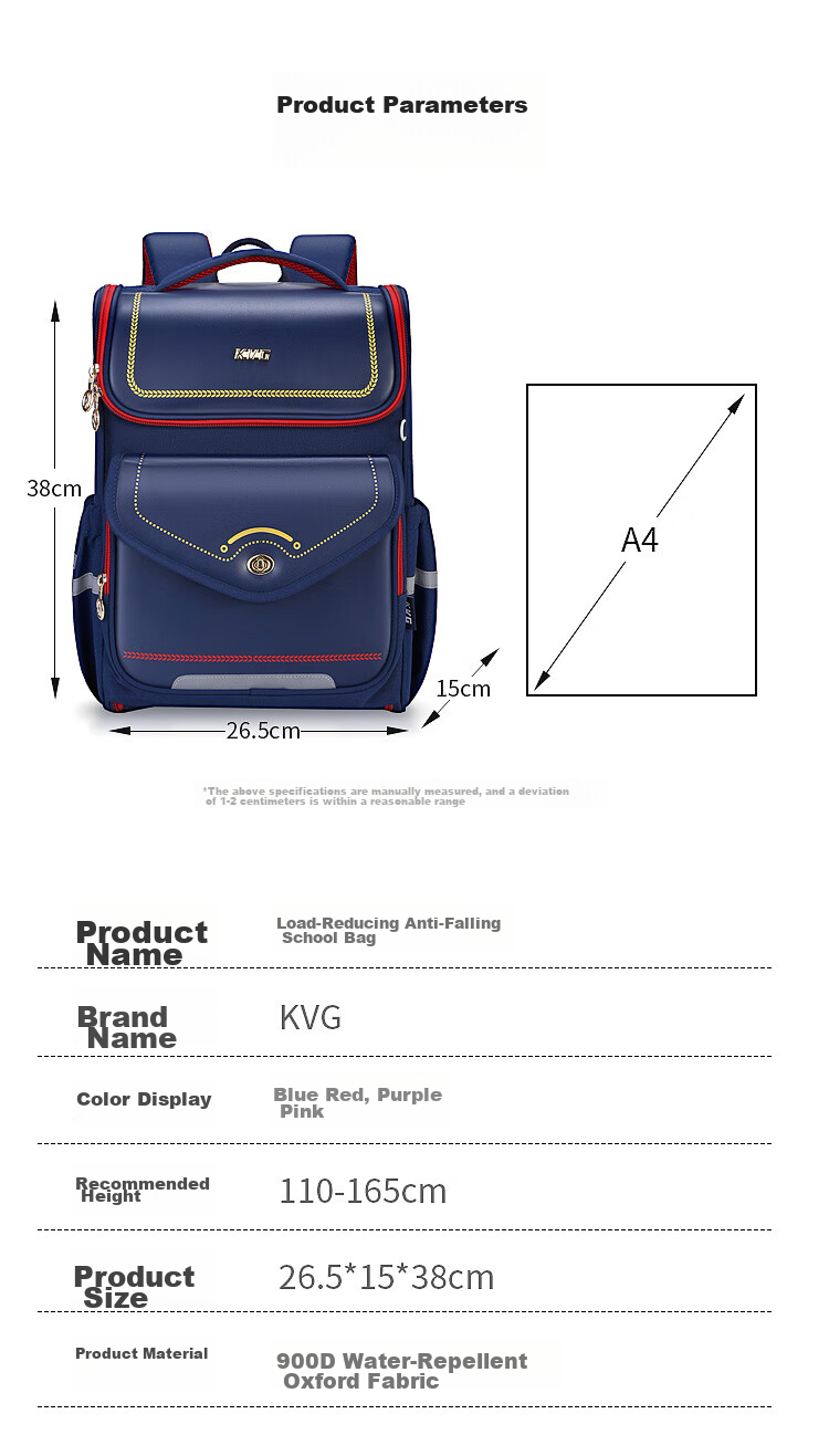 KVG Primary School Students Backpack Children's Schoolbag Spine Protection Reduce Burden 4th-6th Grade Girls Boys Double Shoulder Bag 2