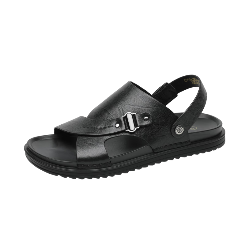 Goldlion Men's Urban Casual Breathable Outdoor Sandals Dual-Wear Leather Beach Shoes 59622032401A - Black - Size 42
