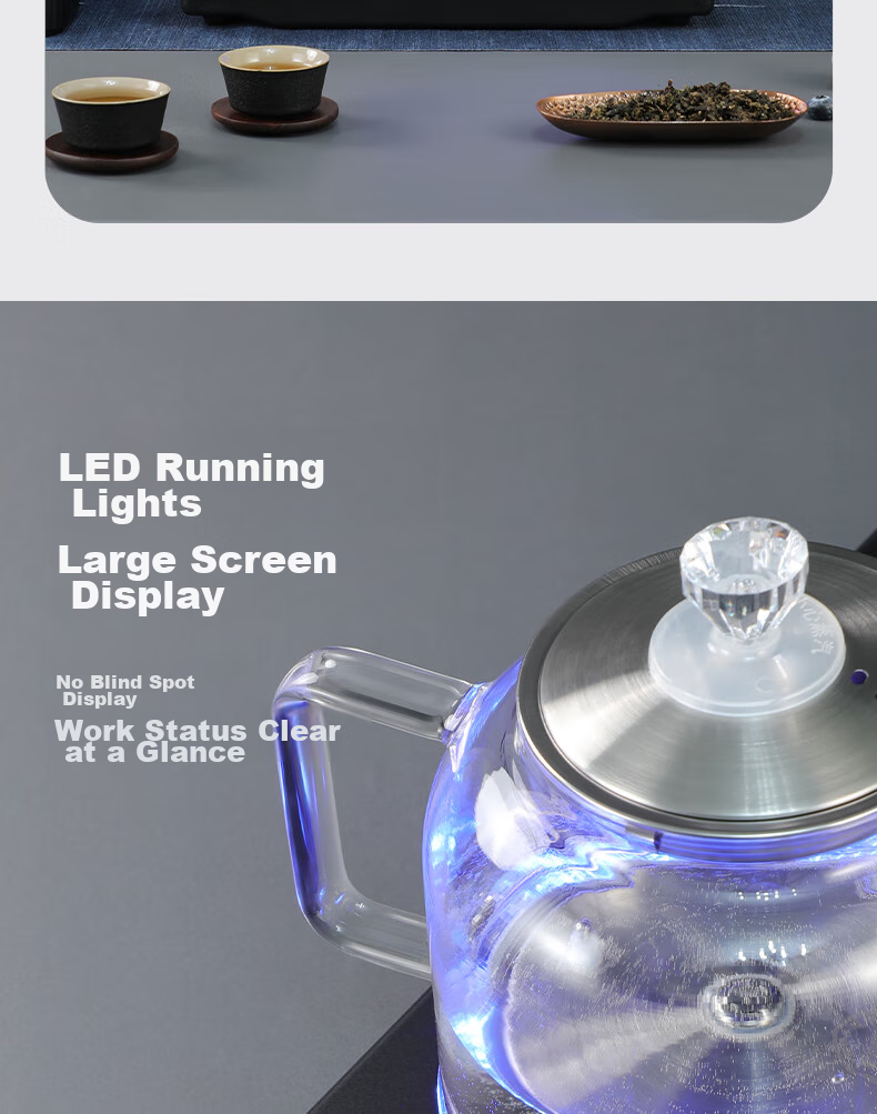 Biooner Fully Automatic Bottom Double Water Inlet Electric Kettle, Glass Water Boiler for Home And Office Use, Integrated Tea Table And Countertop, Built-In Electric Tea Stove, Tea Set Package, Light Luxury Silver Three-I 9