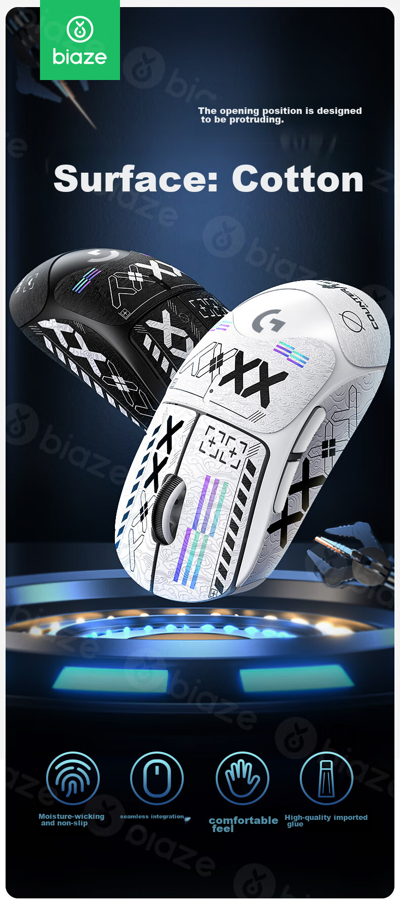 BIAZE GPW Anti-Slip Sticker, First Generation Dedicated Sweat-Proof Side Adhesive for Hands, GPW1 Sticker, Dog Shit King Gaming Wireless Mouse Pad, Frosted Non-Slip Sweat-Proof Rainbow Full Coverage 1