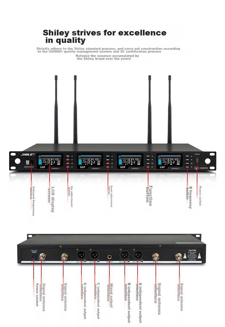 SHILE Wireless Microphone System with Four Handheld Mics, UHF Adjustable Frequency Microphones for Meetings, Training, Lectures, Events, Karaoke, KTV, SH-27 Model with 4 Handheld Mics 18
