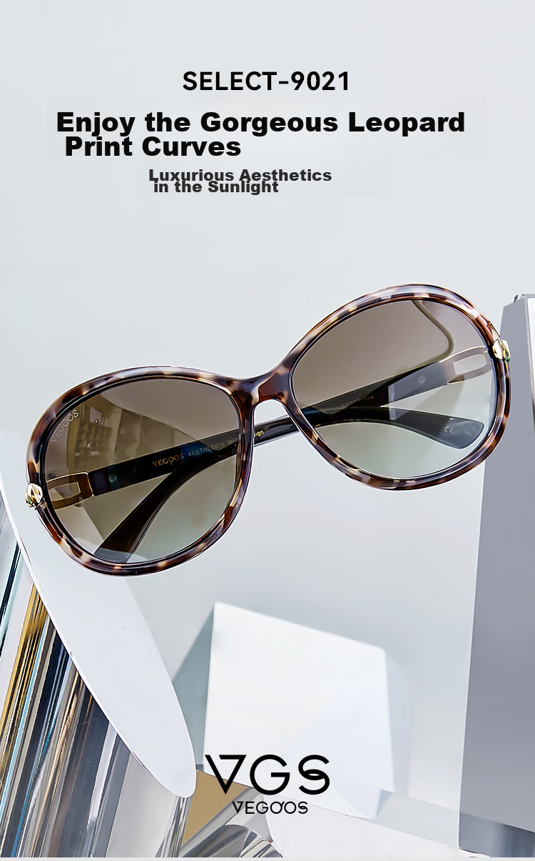 VEGOOS Polarized Sunglasses, Fashionable Large Frame, UV Protection, Sunshade for Women, Driving Glasses, 9021 Amber Tea Color 1