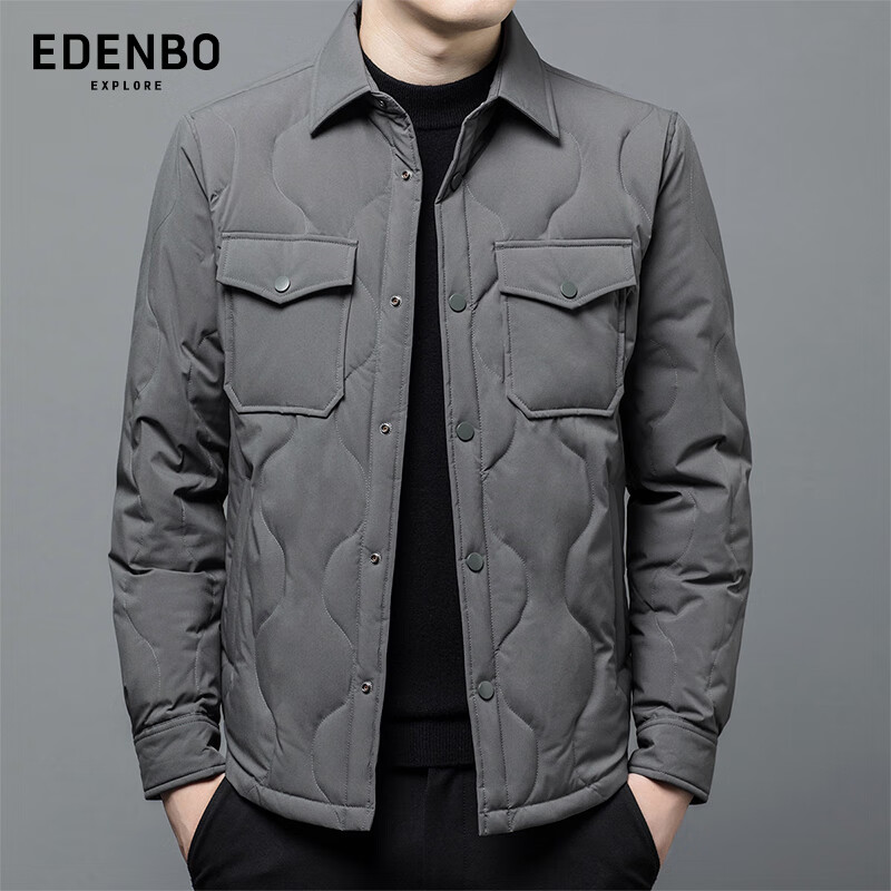 Edenbo Autumn Winter Men's Down Jacket Turn-down Collar Workwear Casual Warm Coat Dark Gray 1175/92A (L)