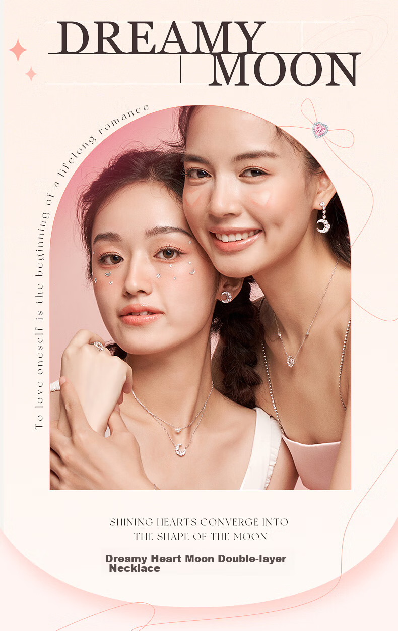 Fanci Dreamy Heart Moon Double Layer Necklace for Women, Collarbone Chain, Luxurious High-End Birthday Gift for Girlfriend 1