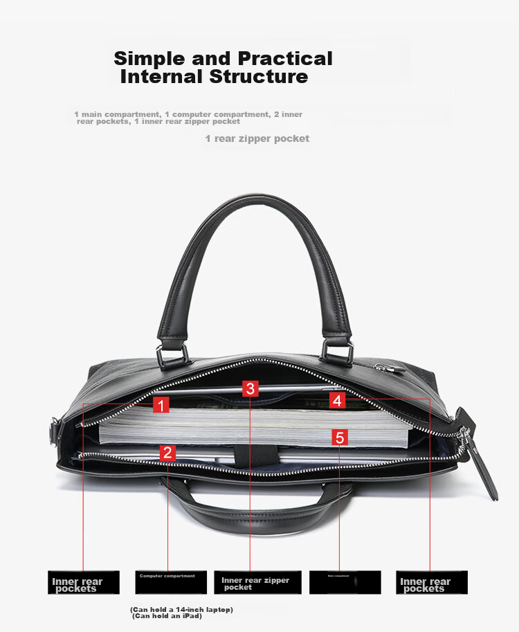 GOLF Briefcase, Men's Handbag, 14-Inch Laptop Bag, Business Office Travel Shoulder Crossbody Bag 8