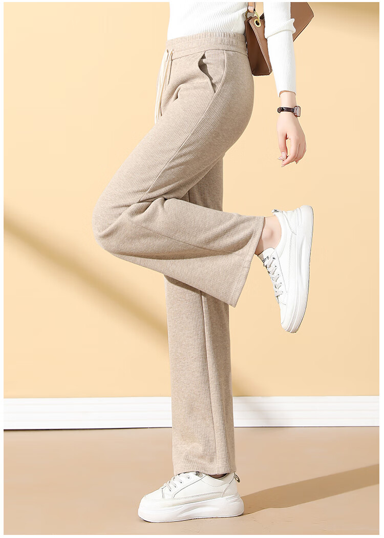 Meishi Women's Casual Pants Autumn Winter Fleece Lined Thickened Loose Straight Leg Wide Leg Trousers New 8317H Wheat 4XL 15