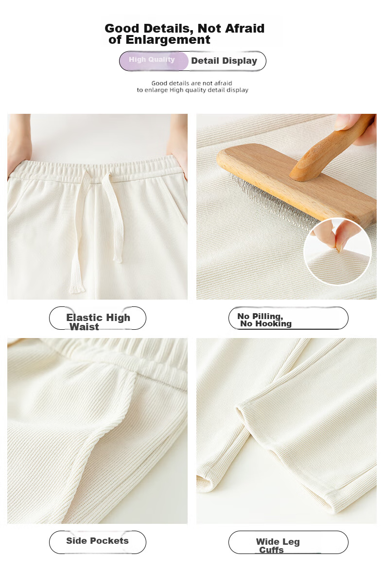 LangSha White Chenille Slim Wide-Leg Pants for Women, Spring And Autumn Thin Style, High-Waisted Draping Straight-Leg Corduroy Casual Sports Trousers 7