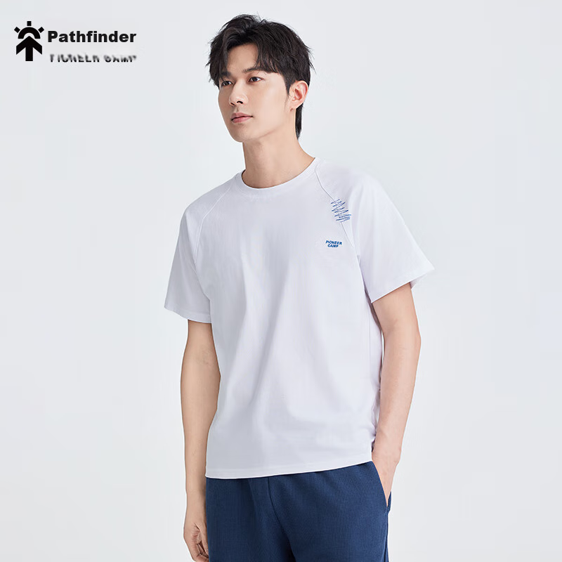 Pioneer Camp Summer Short-Sleeve Cotton T-Shirt for Men, Loose-Fit Casual Oversized Top for Middle-Aged, White, XL