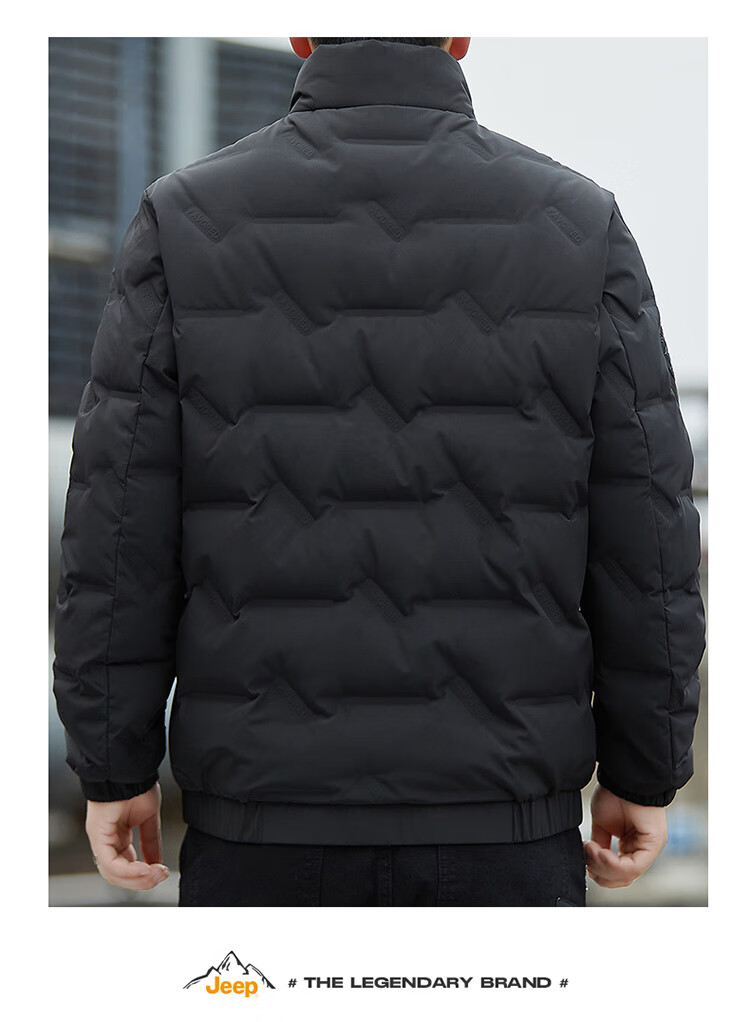 JEEP Men's Winter Short Down Jacket Casual Stand Collar Coat Warm Reversible Black 4XL 10