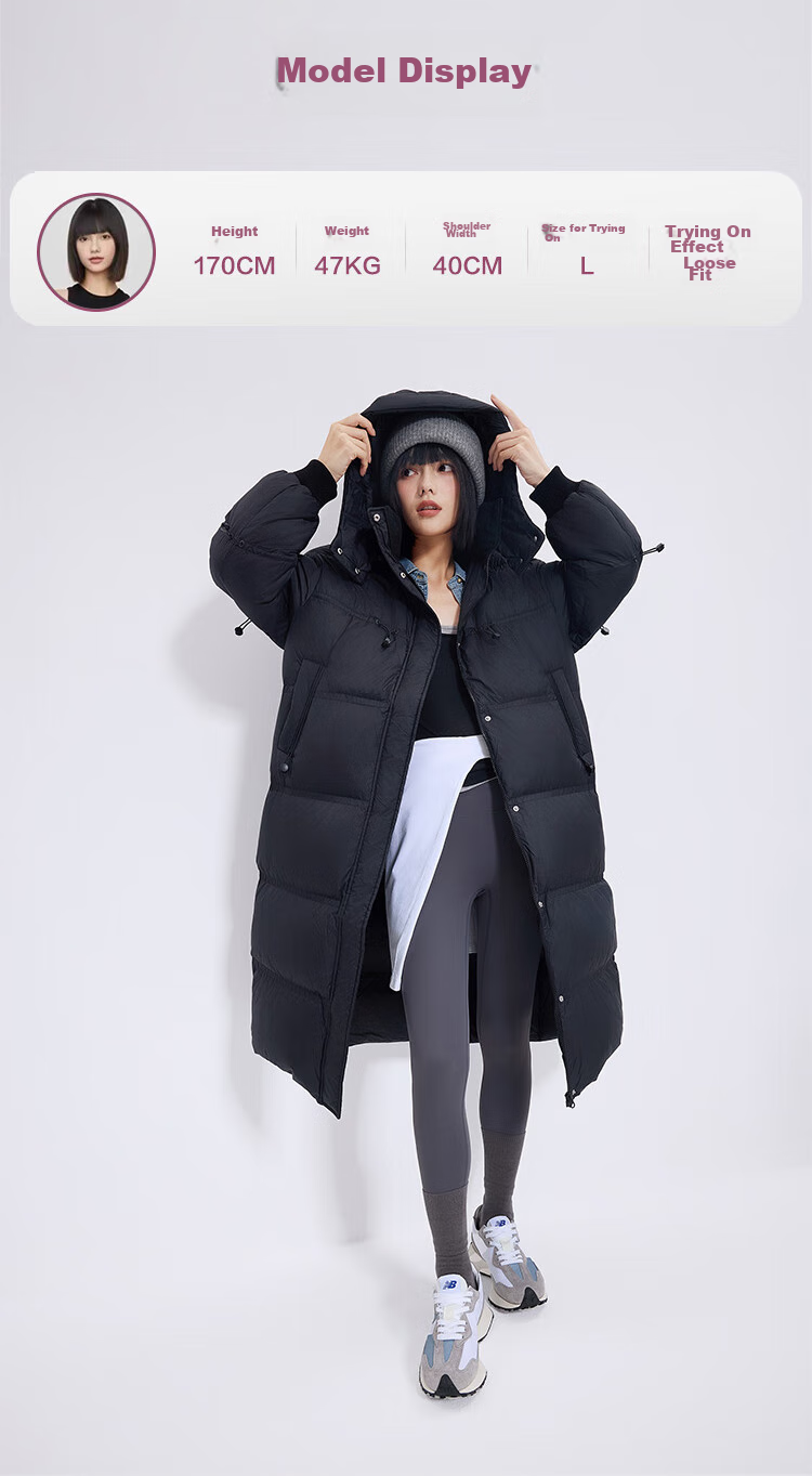 JD Original down Jacket, Spring And Autumn Casual Women's Style, 90% Down, Mid-Length, Comfortable, Versatile, Windproof, Warm Coat, Black, Size L 19