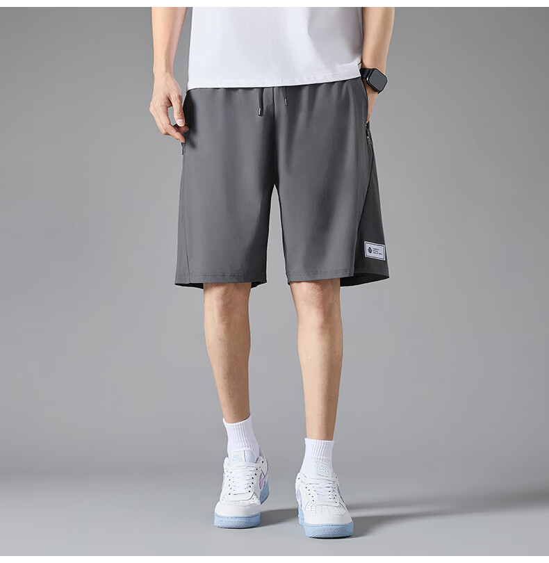 ROMON Men's Shorts, Summer Quick-Dry Ice Silk Elastic Cool Casual Five-Point Shorts, Men's Clothing LM2023 Gray L 4