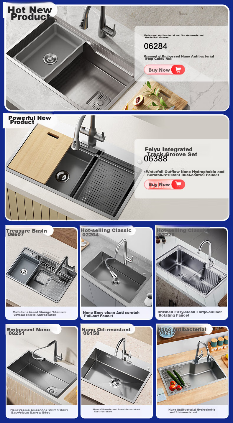 JOMOO Stainless Steel Multifunctional Nano Gray Large Single Bowl Sink with Garbage Collection And Storage, Vegetable Washing Basin, 70*48 Cm with Faucet, 02278 1