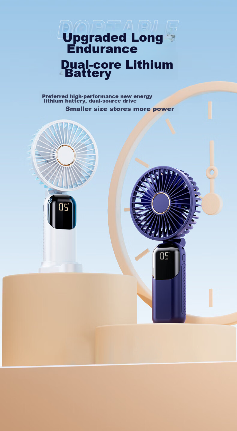 KPD KEEP PURSUING DREAMS Handheld Mini Fan, Multifunctional Smart Digital Display High-Power Portable USB Rechargeable Fan for Office, Dormitory, Desktop And Outdoor Use F01 2400 Blue 9