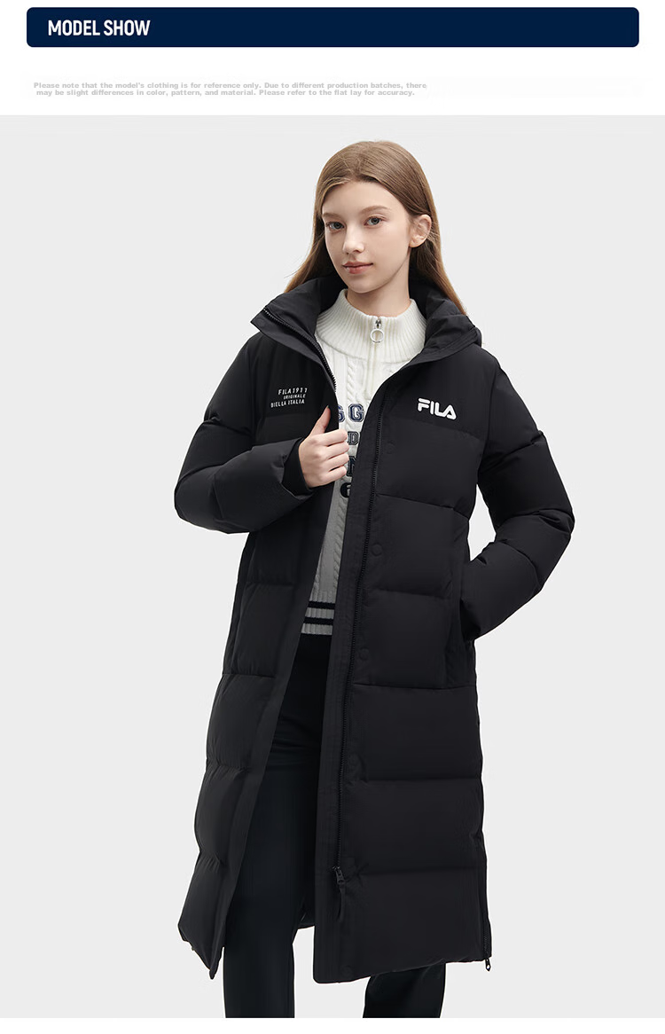 FILA Official RGB Long Down Jacket Unisex Winter Hooded Warm Coat Couples Style 3
