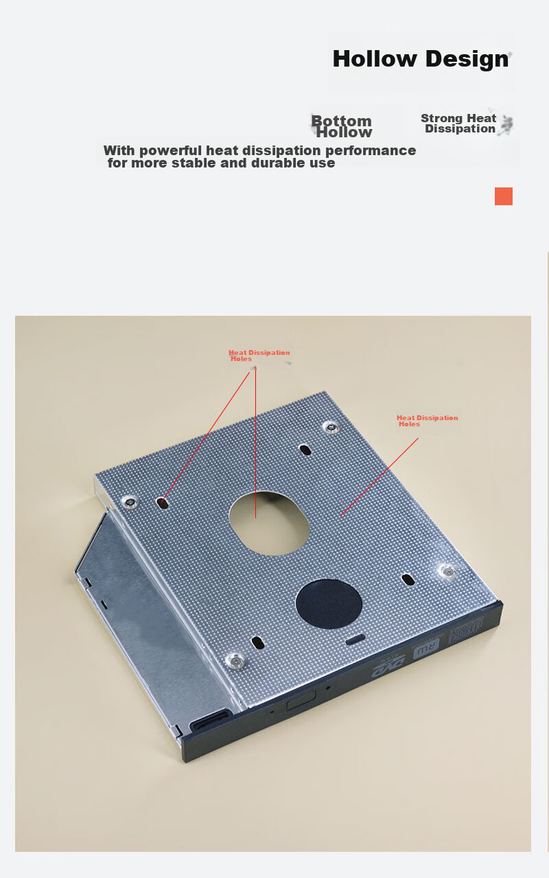 DM Laptop Optical Drive SATA Hard Drive Bracket, 12.7mm Thick, 2.5-Inch SSD Stand, Silver, DW127S 10