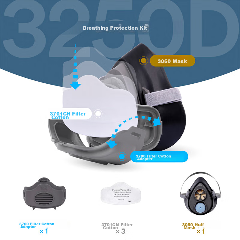 Респиратор 3M 3200 для защиты от пыли, шлифовки, твердых частиц, ремонта и цементных работ с 3 фильтрующими прокладками, 1 комплект