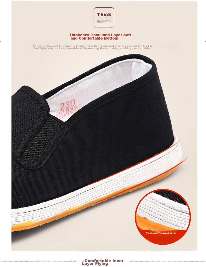 BUS HEYUAN Traditional Handmade Thousand-Layer Sole Cloth Shoes, Women's Flats, Cowhide Sole Old Beijing Cloth Shoes for Women, YW08, Black, Size 40 9