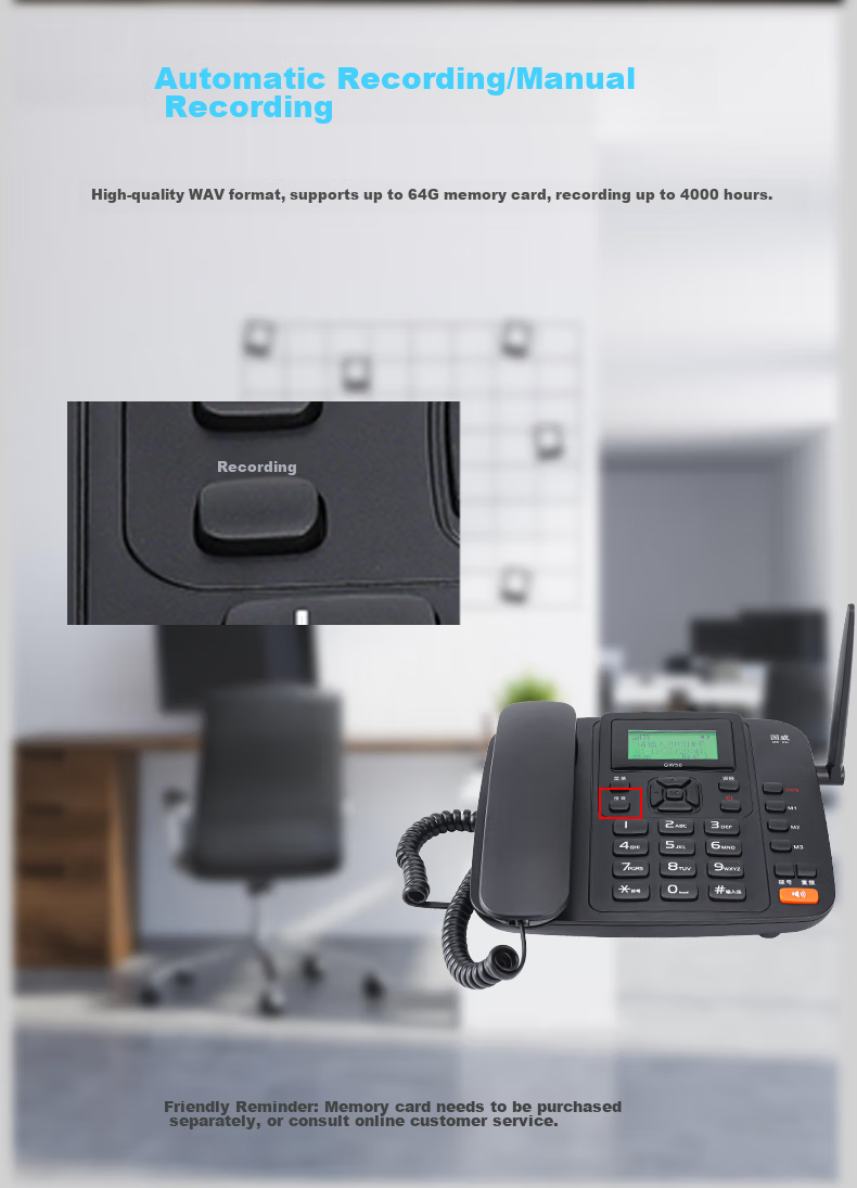 Guowei GW50 All-Network 4G5G Wireless SIM Card Telephone with Recording Function, Compatible with China Mobile, China Unicom, China Telecom And Cable TV Networks, Office And Home Use, Telemarketing, Landline Phone, Black 7