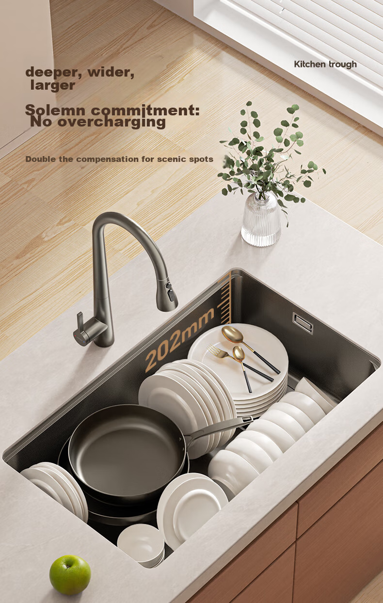 ARROW Kitchen Sink, Large Single Basin, Nano Textured, 304 Stainless Steel, Vegetable Washing Basin, Dishwashing Basin, Undermount Basi 16