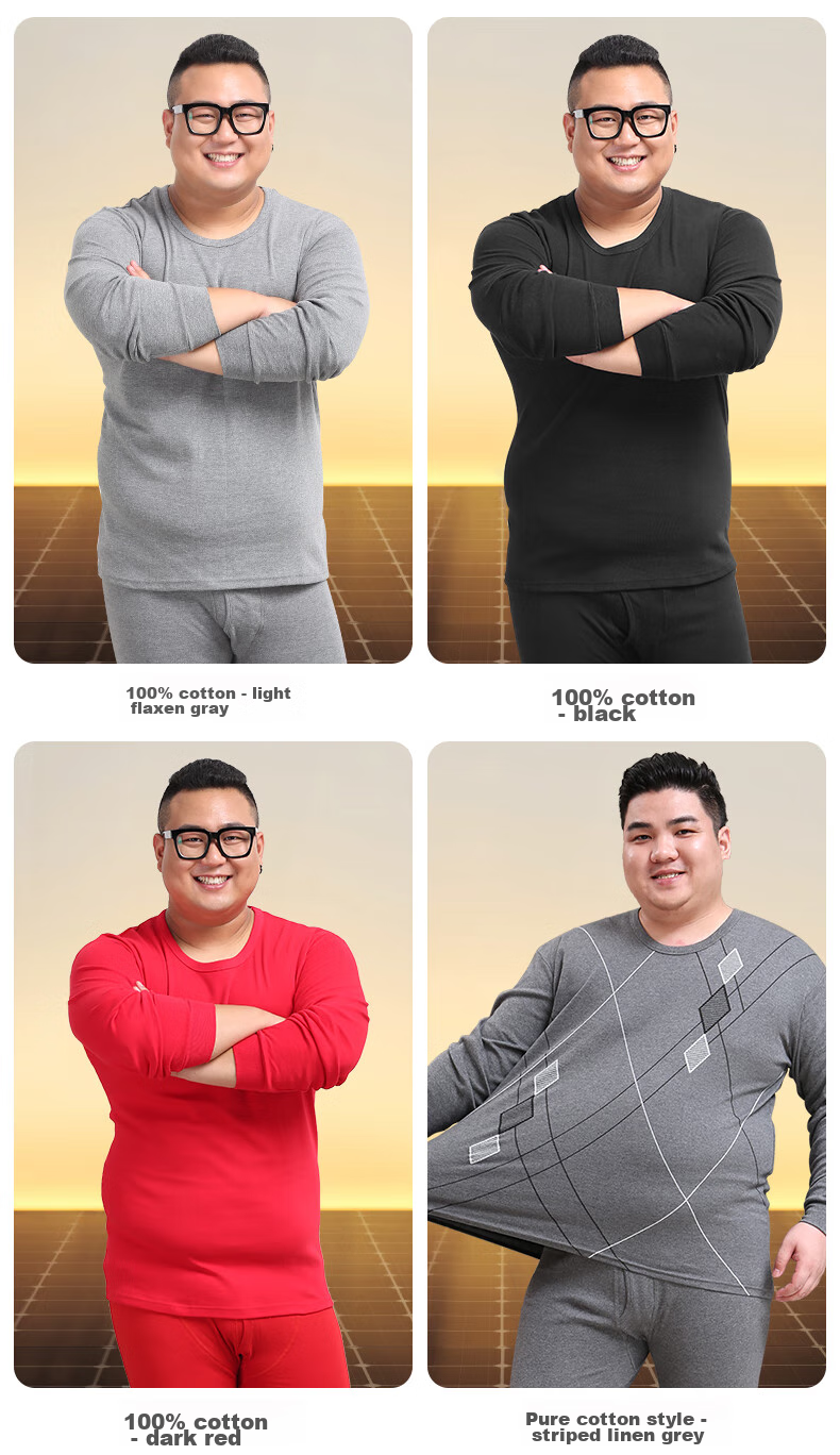 Hengyuanxiang [Plus Size Autumn Underwear] Women's 100% Pure Cotton Thin Antibacterial Plus-Size Thermal Underwear Set for Chubby Girls, Spring And Fall 17