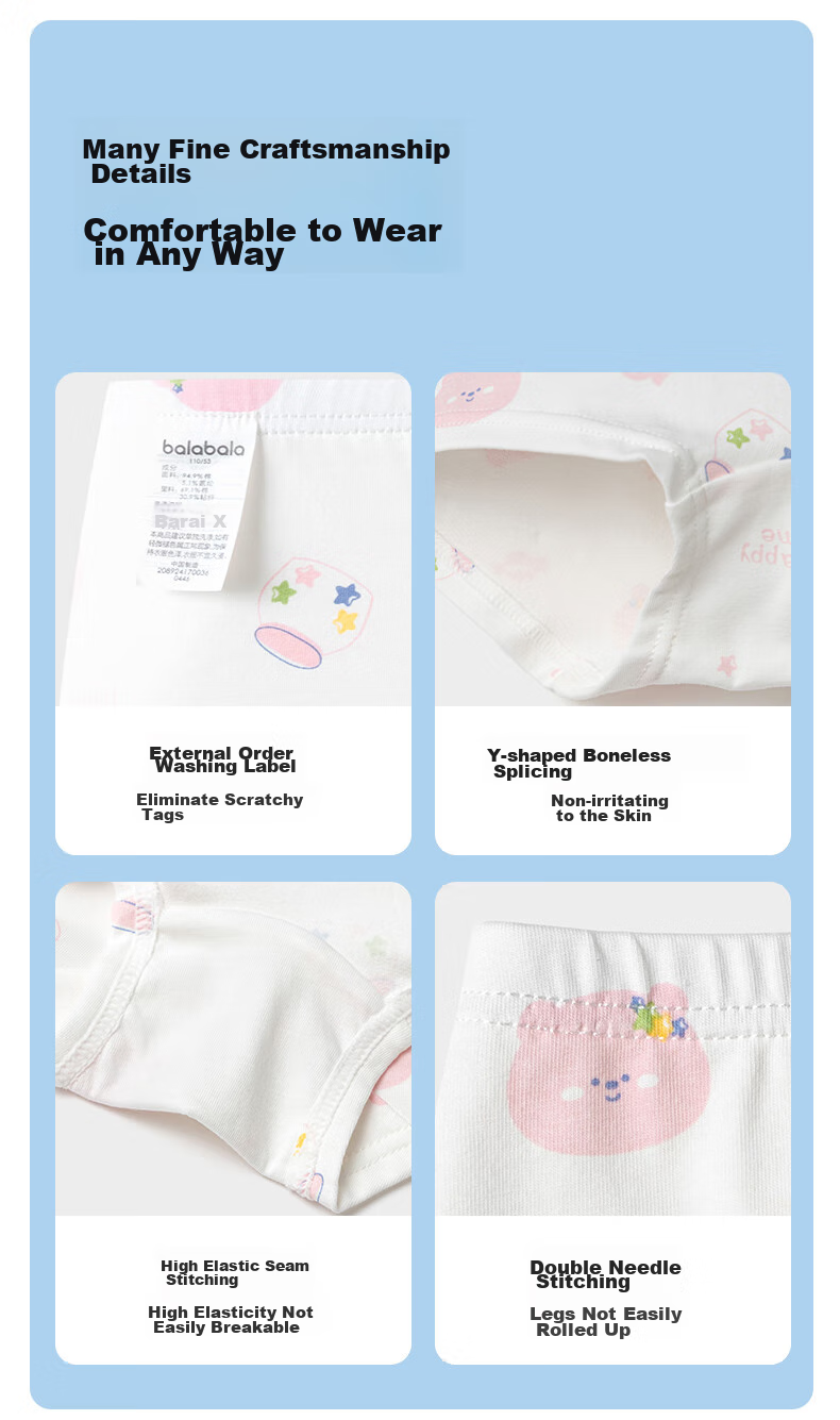 BALABALA Girls' Cotton Boxer Briefs, Children's Shorts, Big Kids' Comfortable Underwear, Baby Three-Pack, 208924170036 11