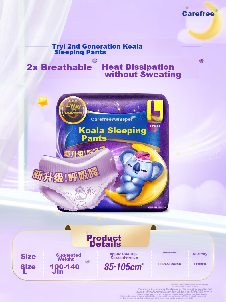Hushubao [Repurchase Coupon] Koala Cooling Sleep Pants L Large Size 1 Night Use Sanitary Napkin Comfort Panties Self-Operated Sealed 2