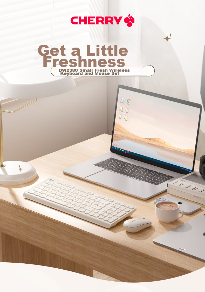 CHERRY DW2380 Wireless Keyboard And Mouse Combo Upgraded Version, 98-Key Quiet Membrane Keyboard, Mouse for Laptop, Cute Design for Girls, External, Wuyuan Gree 1
