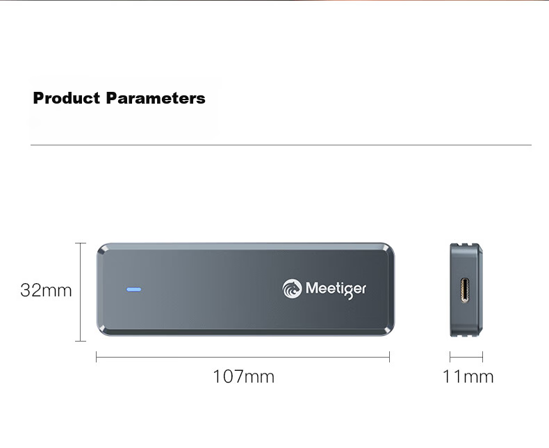 Mihu (Meetiger) M.2 SSD Enclosure, NVMe Protocol, M2 Portable Hard Drive Case, USB3.2 10Gbps External SSD, All-Aluminum Body, PN80 23