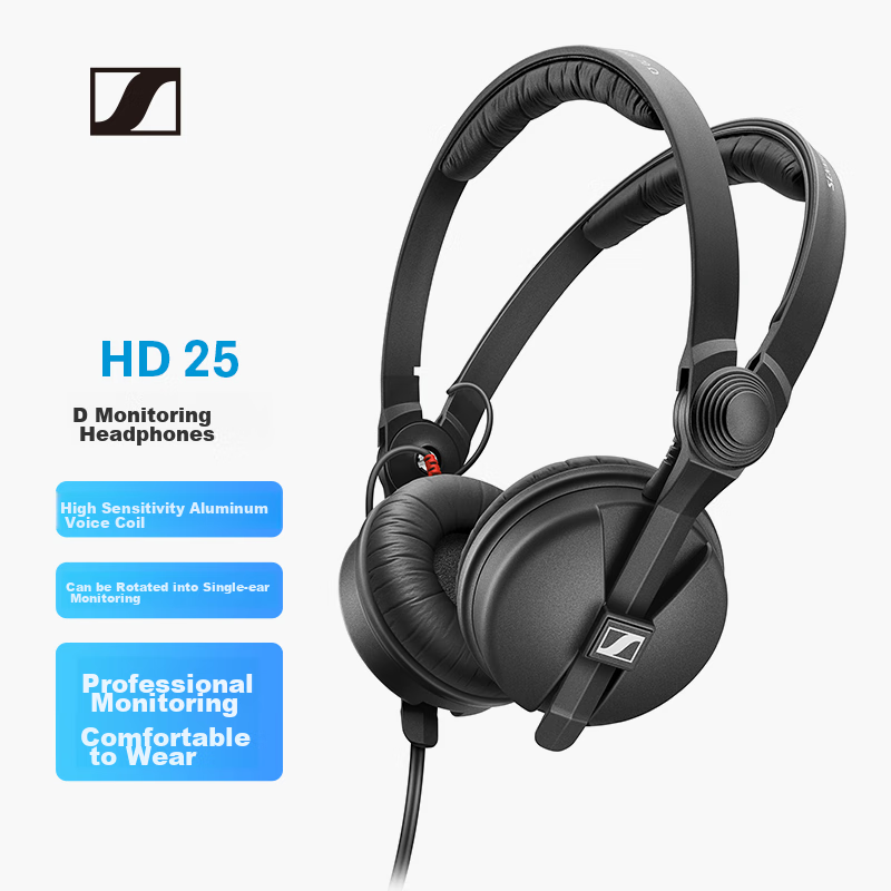 Sennheiser HD25 Professional Wired Over-Ear Monitoring Headphones for Stage Performance, Recording Studio, Music Production, Filming, And Audiophile Monitoring