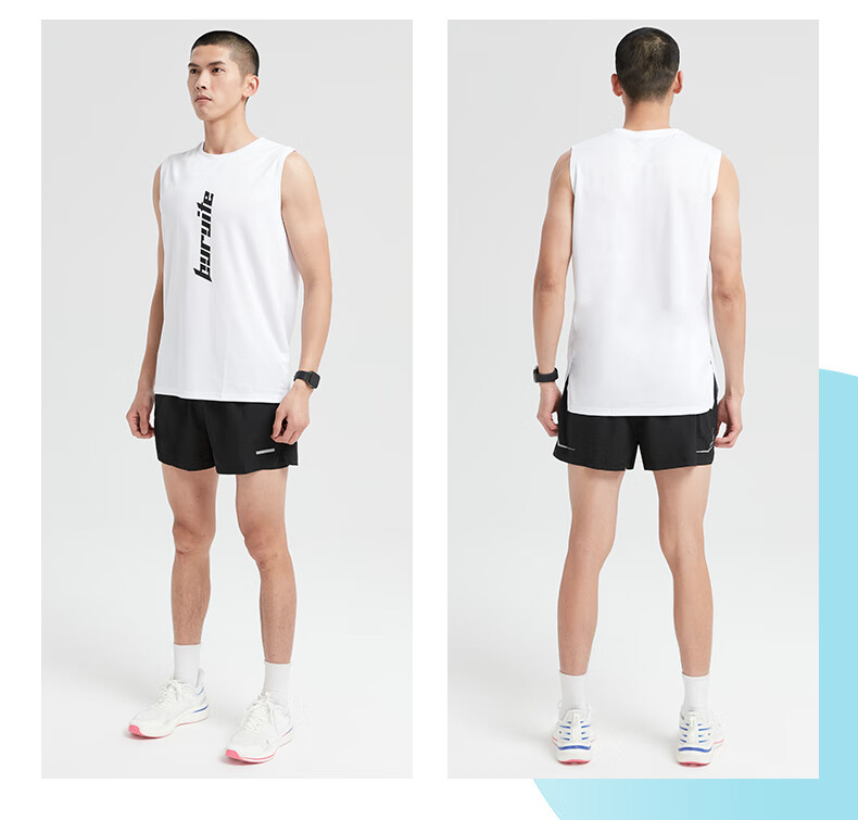 BURUITE Men's Running Sports Set Ice Silk Vest T-Shirt Quick-Dry Loose Marathon Track and Field Training Fitness Shorts 13