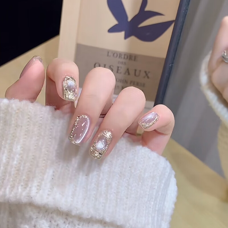 Yushangjiaren Handmade Wearable Armor [Zijin Shanzuan] 10 Pieces, Medium-Long Wearable Armor Nail Stickers Gel Nails 3