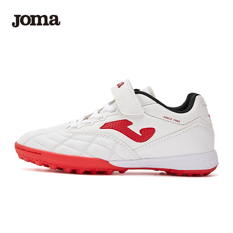 JOMA Soccer Shoes for Children, TF Turf Cleats for Boys And Girls, Youth Elementary School Students, Classic Football Training Shoes, White And Red, Size 35
