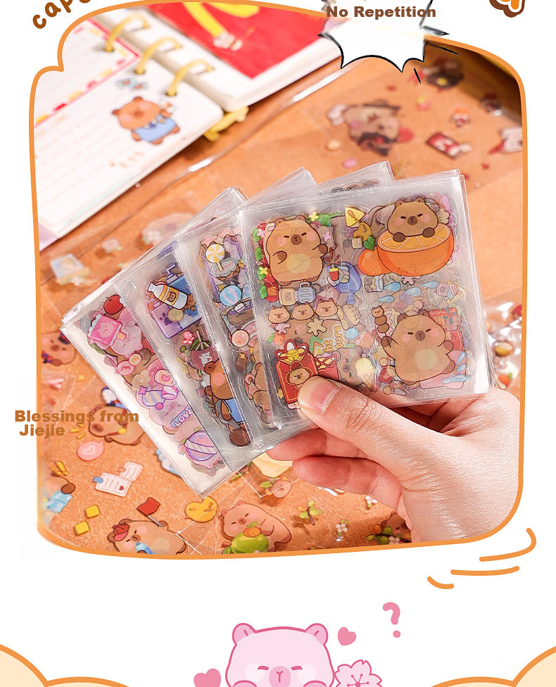DiLe Journal Sticker Material Set, Cute Cartoon Children's Stickers, Waterproof Transparent Cup Stickers, 100 Pieces, KBX-2316C Shihua Ruomo Gift Set 4