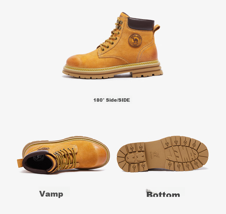 CAMEL [Shanze] Men's Yellow Boots, Fashionable Martin Boots, Casual Work Boots, L14W307636, Gray, Size 39 36