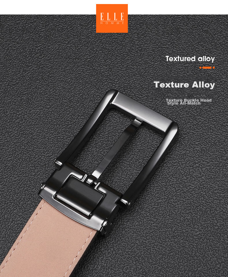 ELLE HOMME Men's Belt, Top-Grain Leather Pin Buckle Waistband, Fashionable Casual Trouser Belt for Men, Birthday Gift for Boyfriend 4