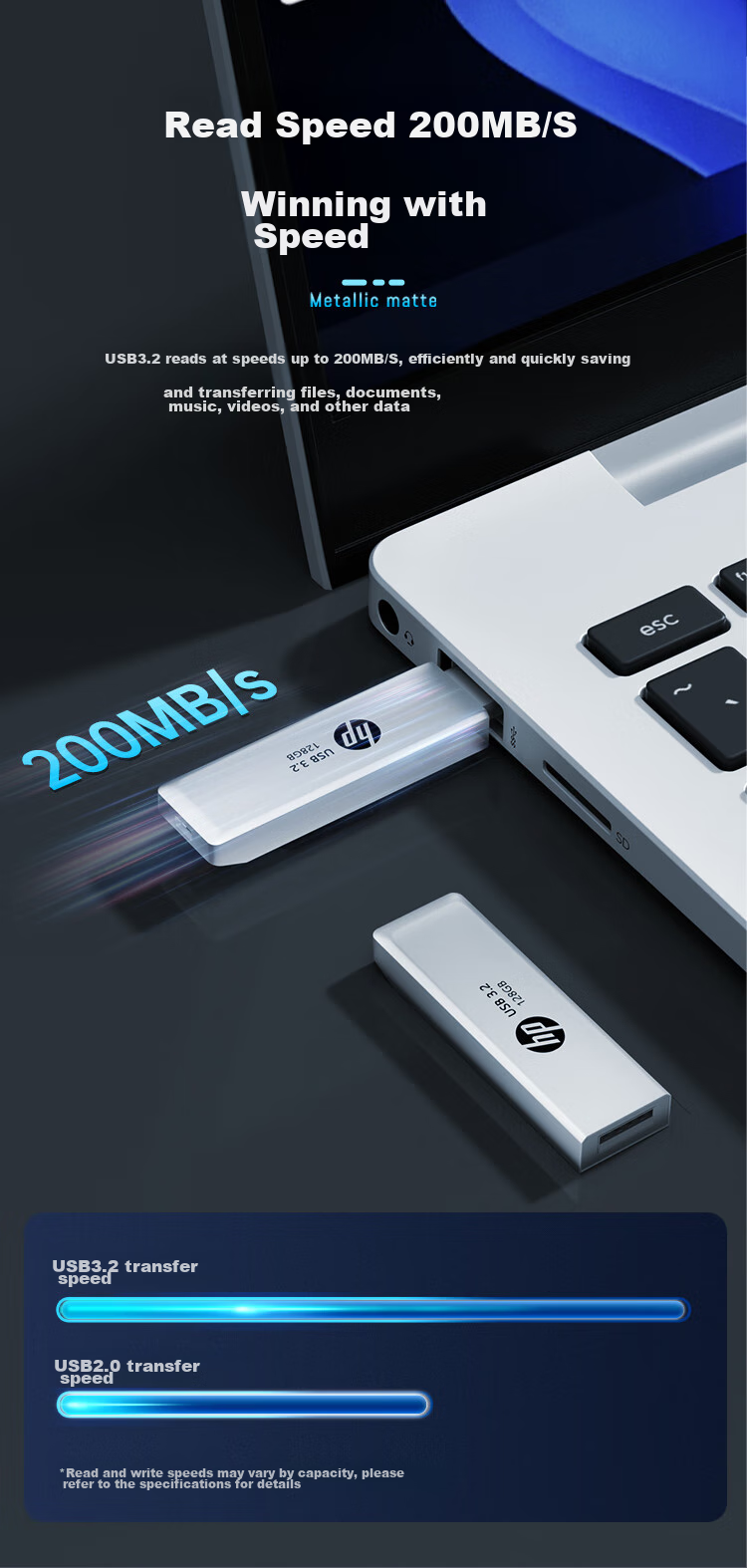 HP 32GB USB3.2 Gen1 Flash Drive, 819w Metal USB Stick, Extendable High-Speed Read/Write Large Capacity Flash Drive, Quality Stylish Portable Thumb Drive 8
