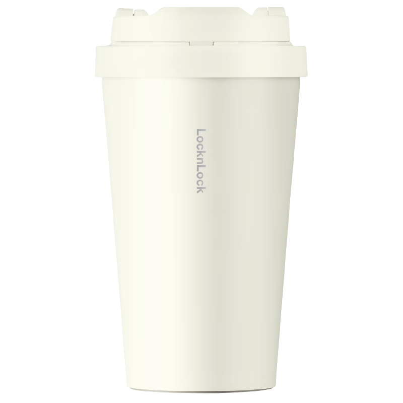 LOCK&LOCK Encounter Energy-Saving Insulated Coffee Mug with Pop-Up Lid for Men And Women, Stylish Water Bottle LHC3271BEG White 400ML
