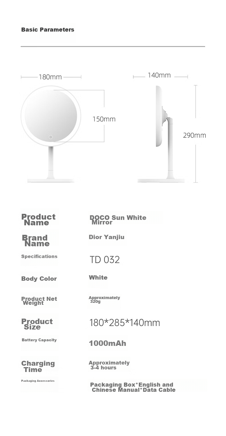 DOCO LAB Mirror Makeup Mirror with Light, Desktop Smart Beauty Mirror, LED Touch-Up Mirror, Gift for Girlfriend on Holidays 10