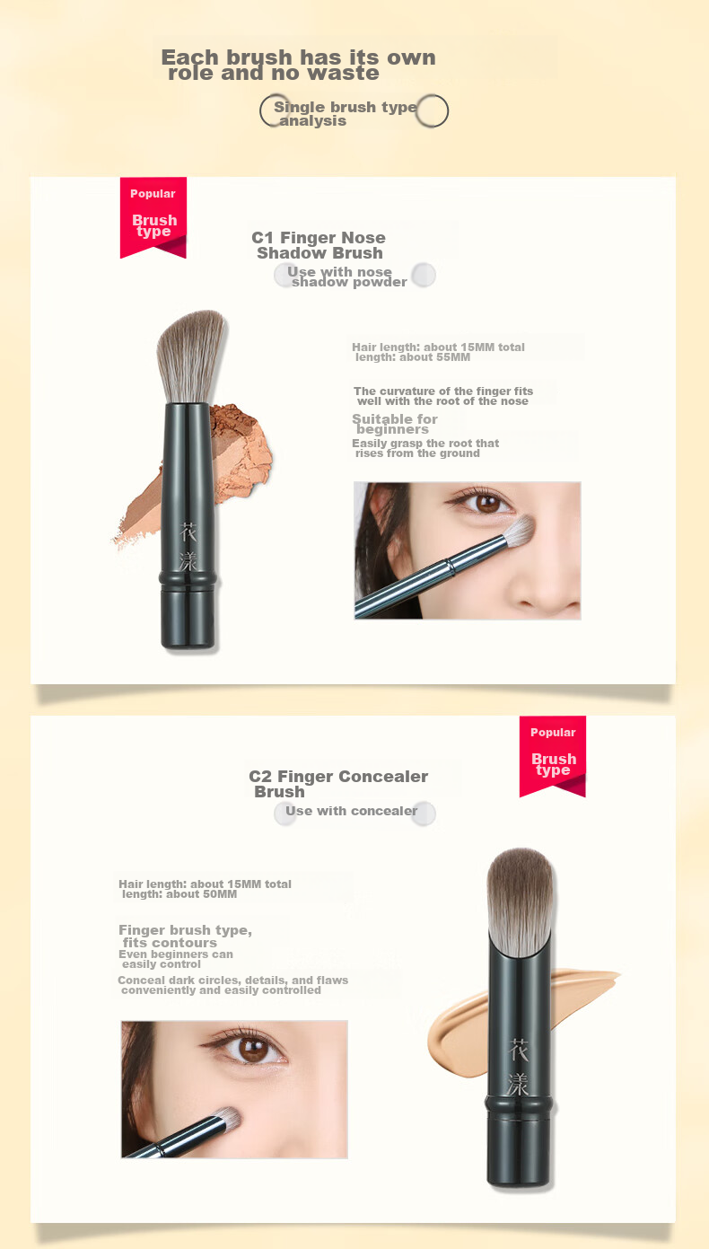 Huayang Portable Makeup Brush Set, 6 Classic Detachable Replacement Heads, Cangzhou Makeup Brush for May Day Outings 12
