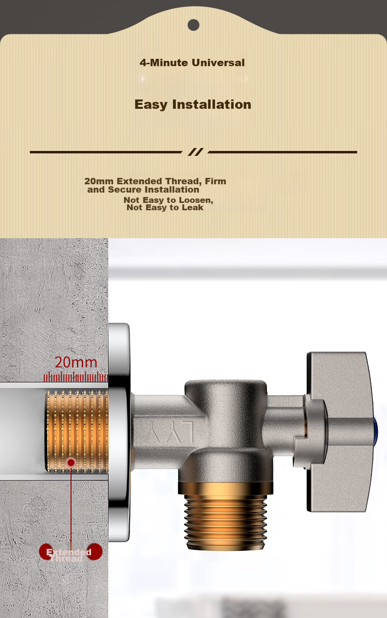 BSITN High-Flow Angle Valve Brass Core Gas Water Heater Ball Valve, 1/2 Inch, Figure-Eight Valve, Suitable for Both Cold And Hot Water, 2 Pieces, B705 11