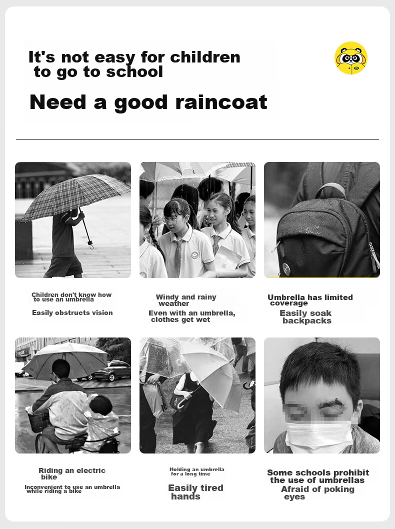 Moremerry Children's Raincoat, for Boys And Girls, Full Body Waterproof Thickened Poncho, Student School Raincoat, Khaki Cute Duck, 3XL 3
