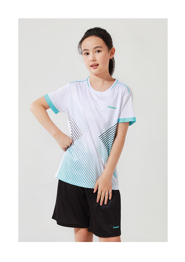 KAWASAKI Badminton Outfit Set for Children And Teenagers, Sports Quick-Dry Short-Sleeve T-Shirt Training Wear A4806 White And Black 160 6